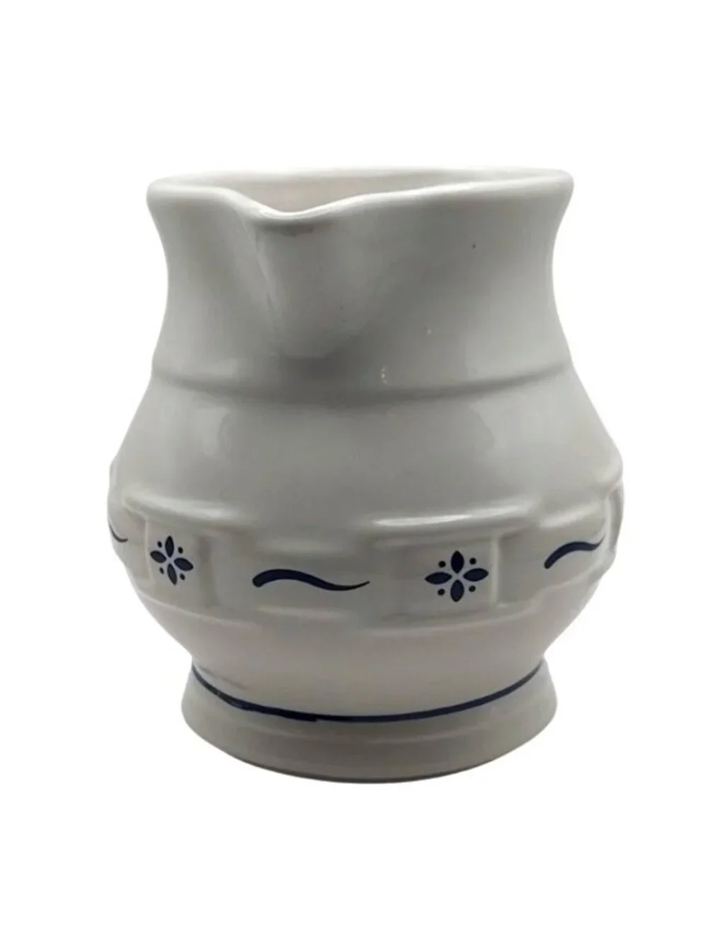 Longaberger Pottery Creamer Pitcher Woven Traditions Blue Trim USA Farmhouse